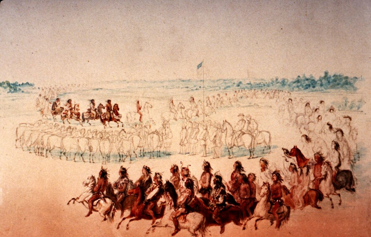 Famous drawing of the Treaty of 1855 at Walla Walla, Washington.
