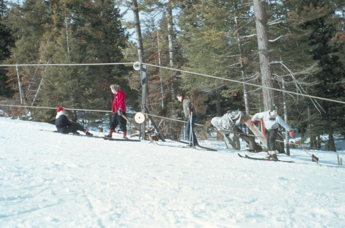 Rope tow up Ski Run Rd, above the Buhler Ranch near Chief Joseph Mountain. Taken by Janie Tippett.