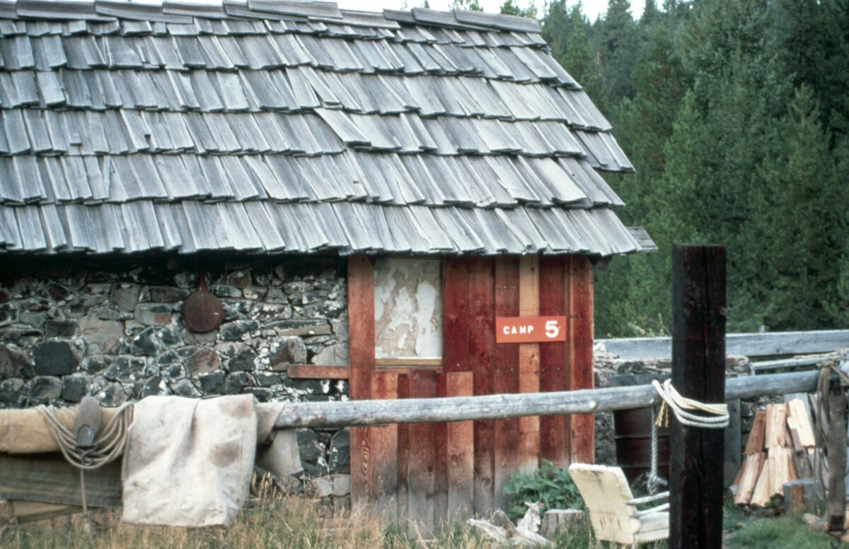 Camp 5 was a temporary logging camp built by the Palmer Lumber Company in the 1910s near Howard Creek and Maxville. It was sold to Bowman-Hicks Lumber Company in 1922. Taken by Janie Tippett.
