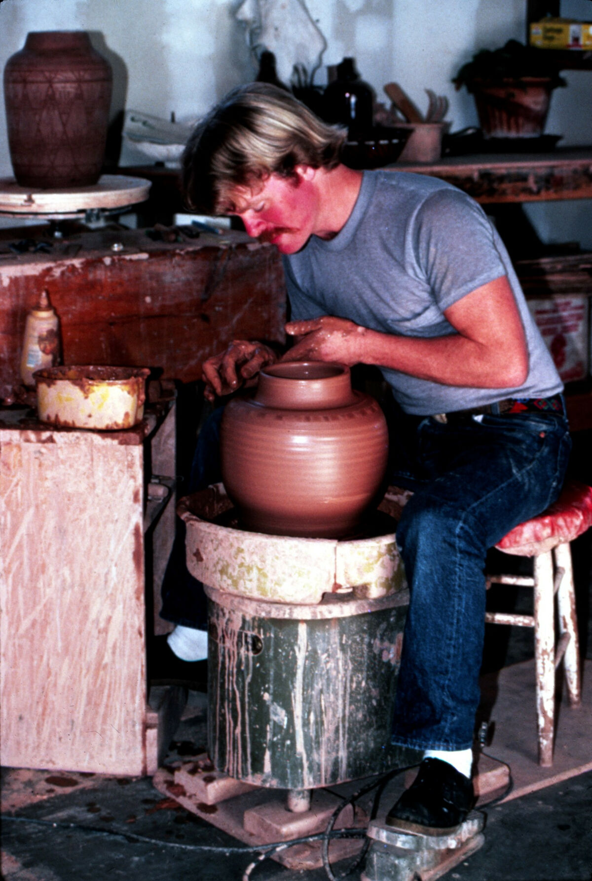 Ted Juve throws pots for Olaf Pottery. Taken by Janie Tippett.