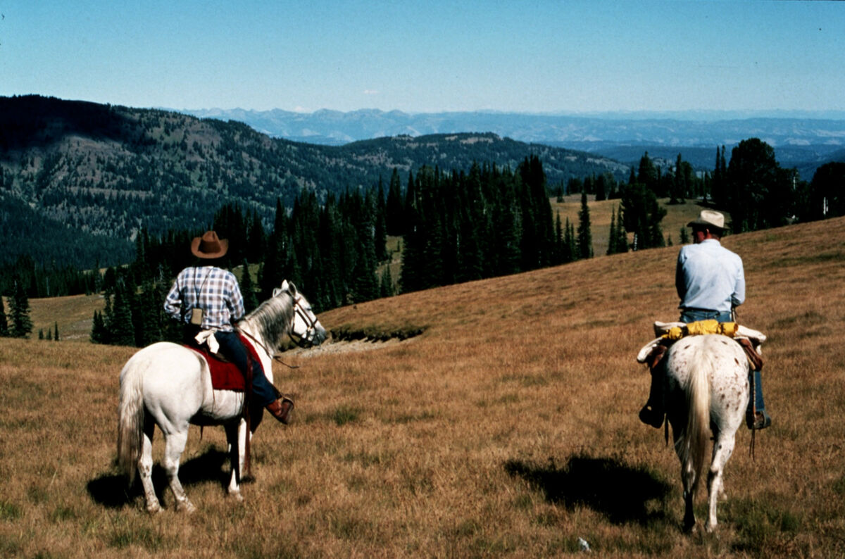 Max Gorsline and Doug Tippett ride on Boner Flat. Taken by Janie Tippett.